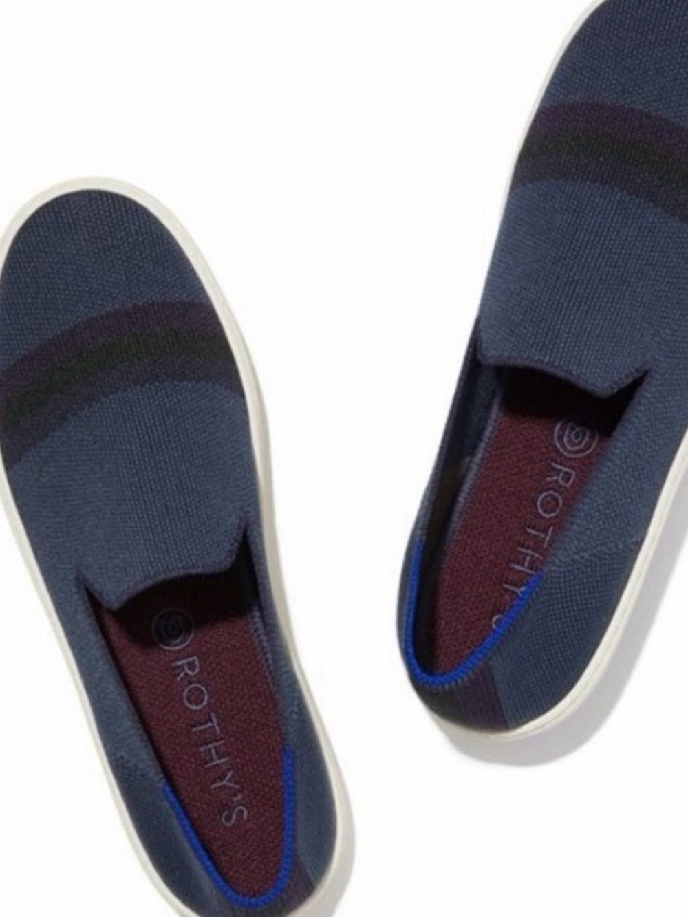 Rothy’s The Sneaker Night Stripe Navy Maroon Slip-On Sneakers